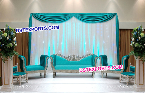 Wedding Beautiful Silver Blue Sofa Set