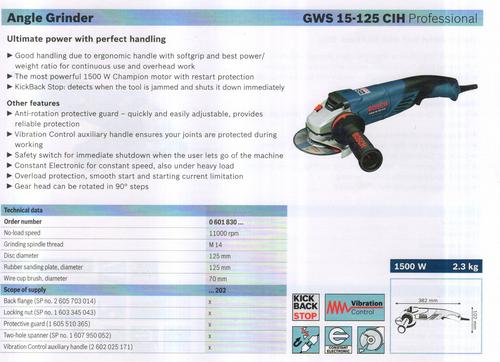 GWS 15-125 CIH Professional - Metal, Plastic, 125 mm Disc, 1500W, 11000 rpm, 2m Cord | Powerful Motor, Precise Cutting, Switch Lock, Easy Handling