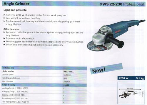 GWS 22-230 Professional - Metal Plastic, 230mm Disc, 2200W 6600-11000 rpm, 4m Cord | Powerful Motor, Precise Control, Versatile Use