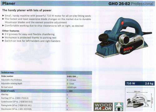 PLANER (GHO 26-82 Professional) - Metal/Plastic, 82mm Planing Width, 850W Power | Smooth Planing, Precise Cuts, Depth Adjustment