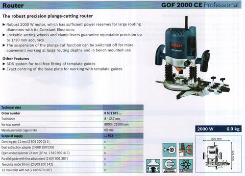 ROUTER (GOF 2000 CE Professional) - Aluminum Steel, 290x190x180mm, 1600W, 8000-24000rpm | Precise Cuts, Depth Adjustment, Smooth Operation