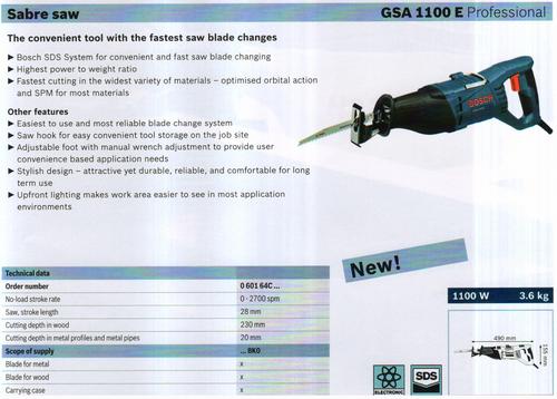 SABRE SAW (GSA 1100 E Professional) - Metal, Plastic, 300mm, 500W, 0-3000 spm, T-Shank Blade | Powerful Motor, Precise Cuts, Easy Handling