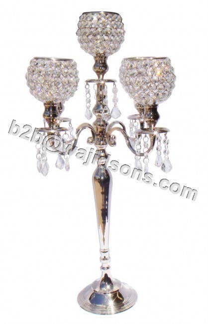 Crystal Pillar Candlebra with hanging Crystals