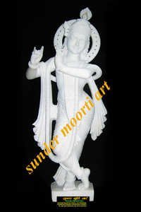 Hand Carved White Marble Krishna Idol