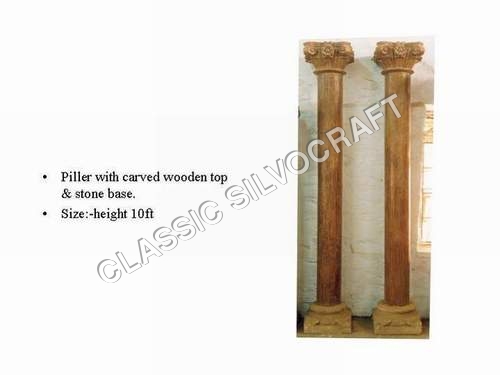 Piller with Carved Wooden Top