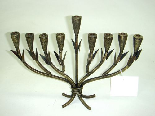 Candle Stand - Iron 30x9x22 Cms, Brass Antique Finish, Nine Arms Decorative Design