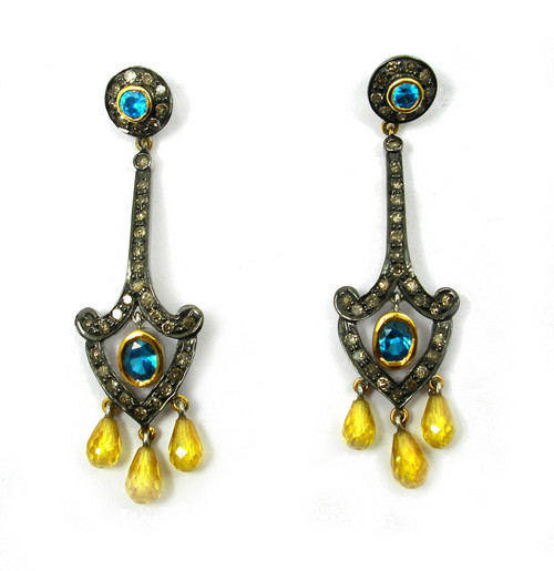 10.09 CT REAL DIAMOND AQUAMARINE VICTORIAN EARRING