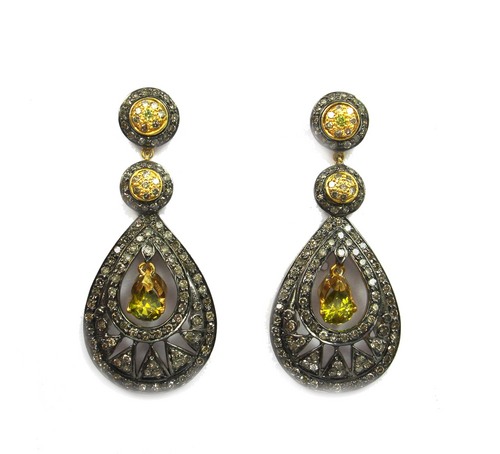 3.28 CT REAL DIAMOND AND CITRINE VICTORIAN EARRING