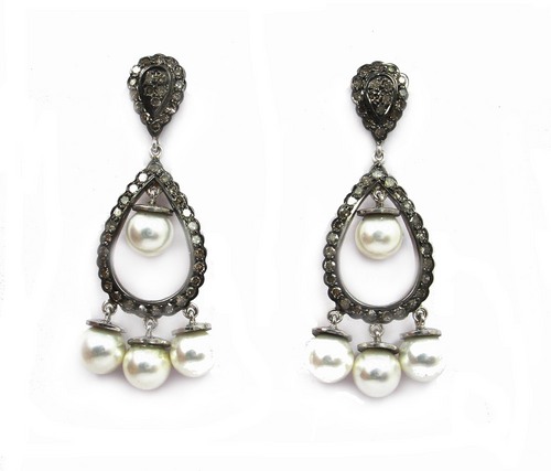 16.60 CT REAL DIAMOND AND PEARL VICTORIAN EARRING