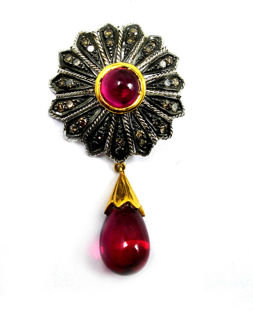 30.22 CT REAL DIAMOND AND CREATED RUBY VICTORIAN PENDANT SET