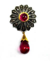30.22 Ct Real Diamond And Created Ruby Victorian Pendant Set