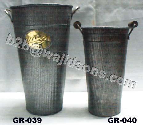 Zink Vase with Brass Label