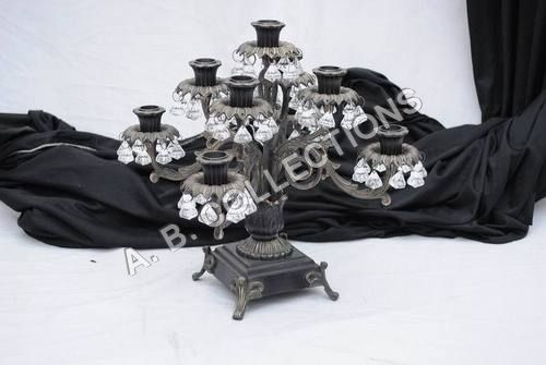 Metal 9 Light Black Hanging Crystal Candelabra