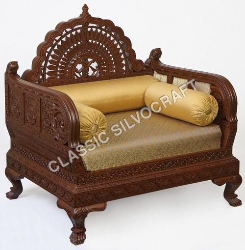 Indian Carved furniture-Carved sofa diwan chair