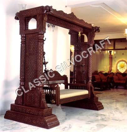 Indian Jhoola with Side Jali - Wood, Varied Dimensions, Brown | Handcrafted, Intricate Carving, Polished Finish, Comfortable Seat