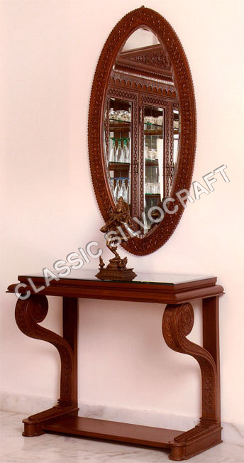 Indian Roman Console - Sheesham Wood, 48x16x30 Inches, Brown | Elegant Design, Intricate Carvings, Stylish Mirror, Ample Storage