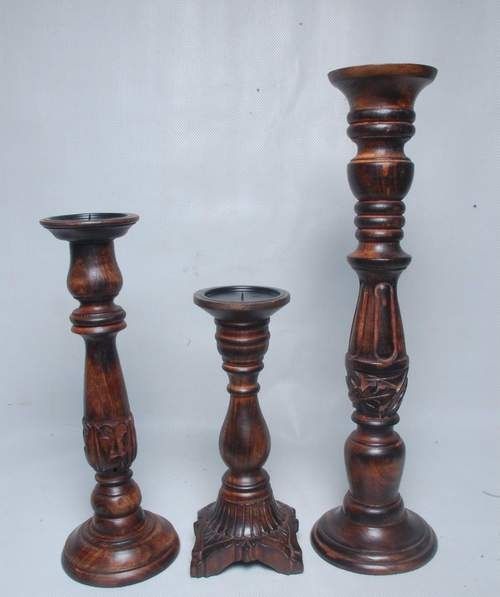 Wooden Carved Candle Holders - Finishing: Polishing