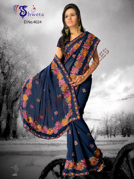 Parsi Work Italian Shaded Net Saree - db23813