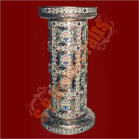 White Metal & Meenakari Articles - Metal & Enamel, 4 Inch Diameter, 12 Inch Height, Silver | Elegant Design, Intricate Details, Handcrafted Quality