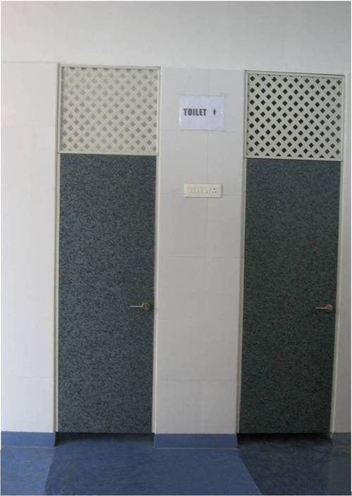 Toilet doors in plastic sheets