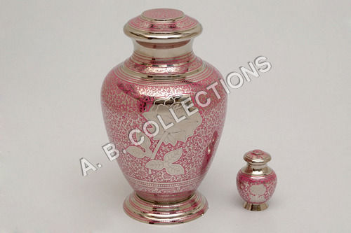 Pink Engraved Silver Work Brass Cremation Urn