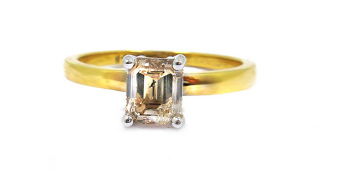 1.10 CT EGL CERTIFIED EMERALD DIAMOND 14K YELLO GOLD SOLITAIRE RING