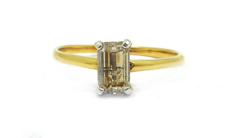 1.01 CT EGL CERTIFIED EMERALD DIAMOND 18K YELLO GOLD SOLITAIRE RING
