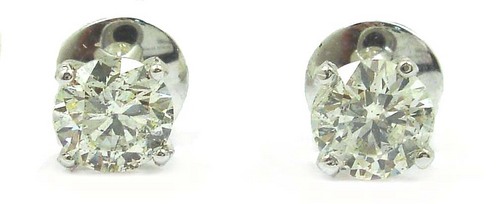 0.98 CT GII CERTIFIED ROUND DIAMOND 14K WHITE GOLD SOLITAIRE STUD EARRINGS