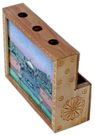 gem stone white wood pen cum visiting card holder