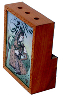 Gemstone white wood pen cum visiting card holder