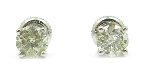 1.07 CT EGL CERTIFIED ROUND DIAMOND 14K WHITE GOLD SOLITAIRE STUD EARRINGS