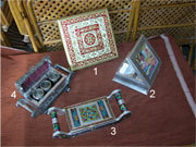(1) White Metal Meena Chowkee, (2) Jewellery Box With Painting, (3) Tray Cum Box. (4) Supari Daan