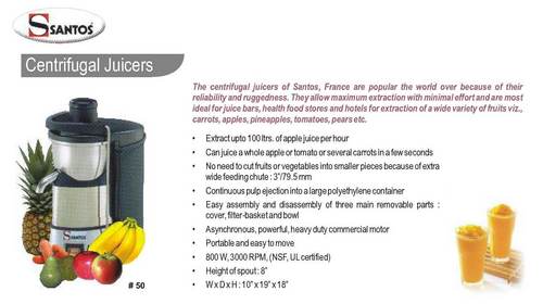 Centrifugal Juicer - Santos Dimension(L*W*H): 480(19") X 320(13") X 570 (23") Millimeter (Mm)