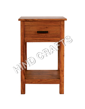 Wooden Storage Table - Sheesham Wood, 18x12x24 inches, Natural Finish | One Drawer, One Shelf, Durable, Elegant Design