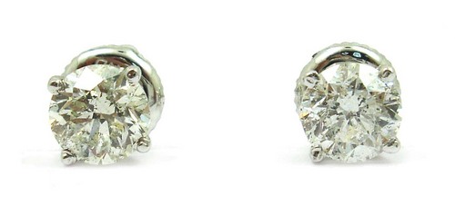 1.41 CT ROUND DIAMOND 14K WHITE GOLD SOLITAIRE STUD EARRINGS