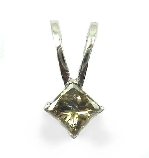 0.55 CT GII CERTIFIED PRINCESS DIAMOND 14K WHITE GOLD SOLITAIRE PENDANT