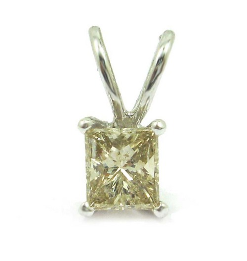 0.65 CT EGL CERTIFIED PRINCESS DIAMOND 14K WHITE GOLD SOLITAIRE PENDANT
