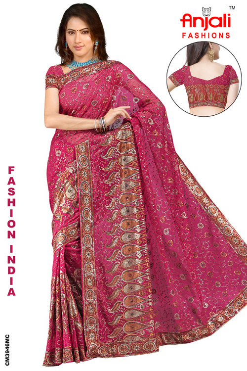 New Embroidery Sarees Surat Manufacturer - Silk Blend, 5.5 Yards, Pink | Handcrafted Embroidery, Elegant Design, Vibrant Colors, Customizable Options