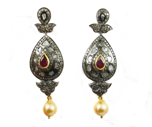 22.52 REAL DIAMOND RUBY PEARL EARRING