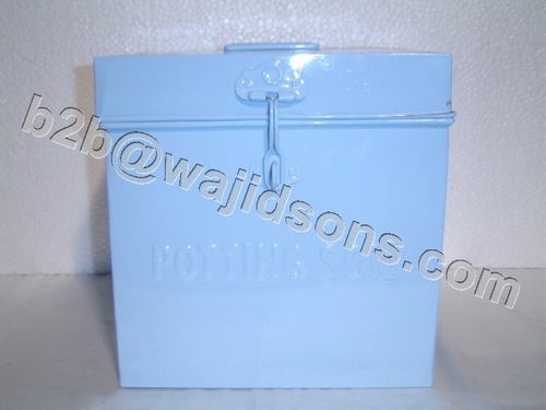 BOX WITH COVER - Steel 27x27x26.5cm Light Blue, Lid with Latch, Secure Portable Storage