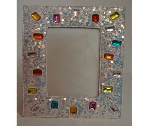 Stone Photo Frames - Stone Resin 5x7 Inches White, Embroidered Elegant Design Gift Box