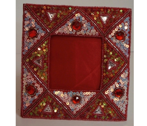 Beaded Photo Frames - Beaded Fabric 5x5 Inches, Red | Elegant Design, Durable Frame, Handcrafted