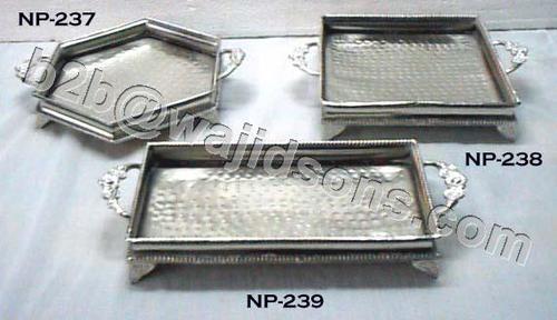 Rectangular Tray with handle hammered Nickel Plated with feet
