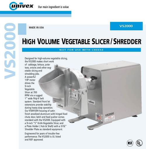 Vegetable Slicer & Shredder - UNIVEX (USA By KANTEEN INDIA EQUIPMENTS CO.