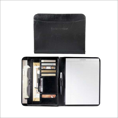 Meeting Portfolio - Leather, 12x9 Inches, Black | Zipper Closure, Organized Storage, Professional Look, Durable Material, Multiple Pockets