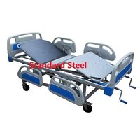 Manual Icu Bed - Iron Frame, 202 X 90 Cm, Adjustable Height 55-75 Cm | 4 Functionality, Telescopic Saline Rod, Ergonomic Design, Foldable