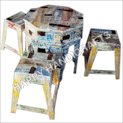 Wooden Antique Table & Stool Set