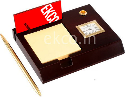 Desktop Clock Memo Pad Card Holder Pen Holder