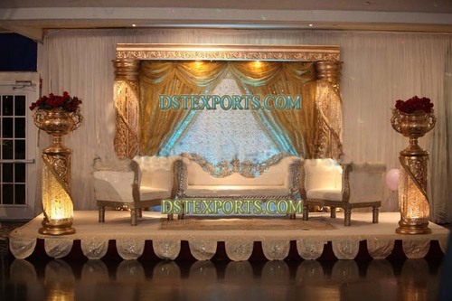 Arabian Wedding Stage Set - Wood, Variable Dimensions, Gold | Elegant Design, Durable Material, Easy Setup, Customizable, Luxury Look