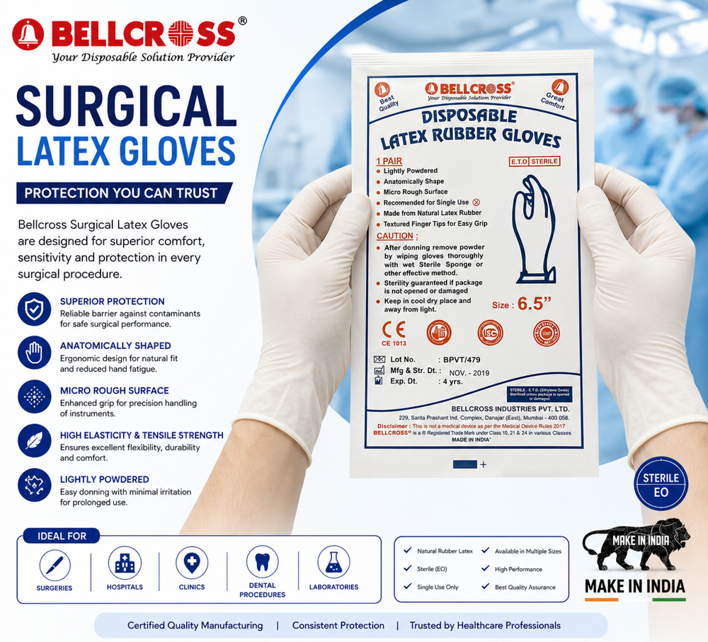 Surgical Rubber Gloves - Natural Latex, Sizes 6 to 7.5, White Color | Sterile, Micro Rough Surface, Lightly Powdered